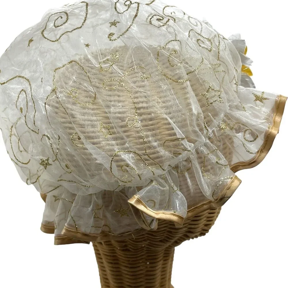 Shower Cap Vintage Mad Cap Bathing Cap Style Gold Detail Glitter Attached Flower